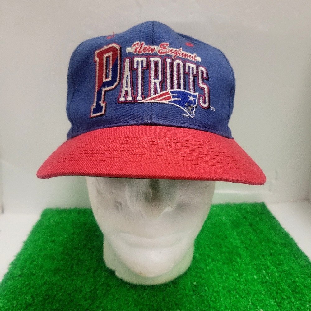 Vtg New England Patriots Hat Snapback Stitched 90s Big Spellout Script Logo NFL